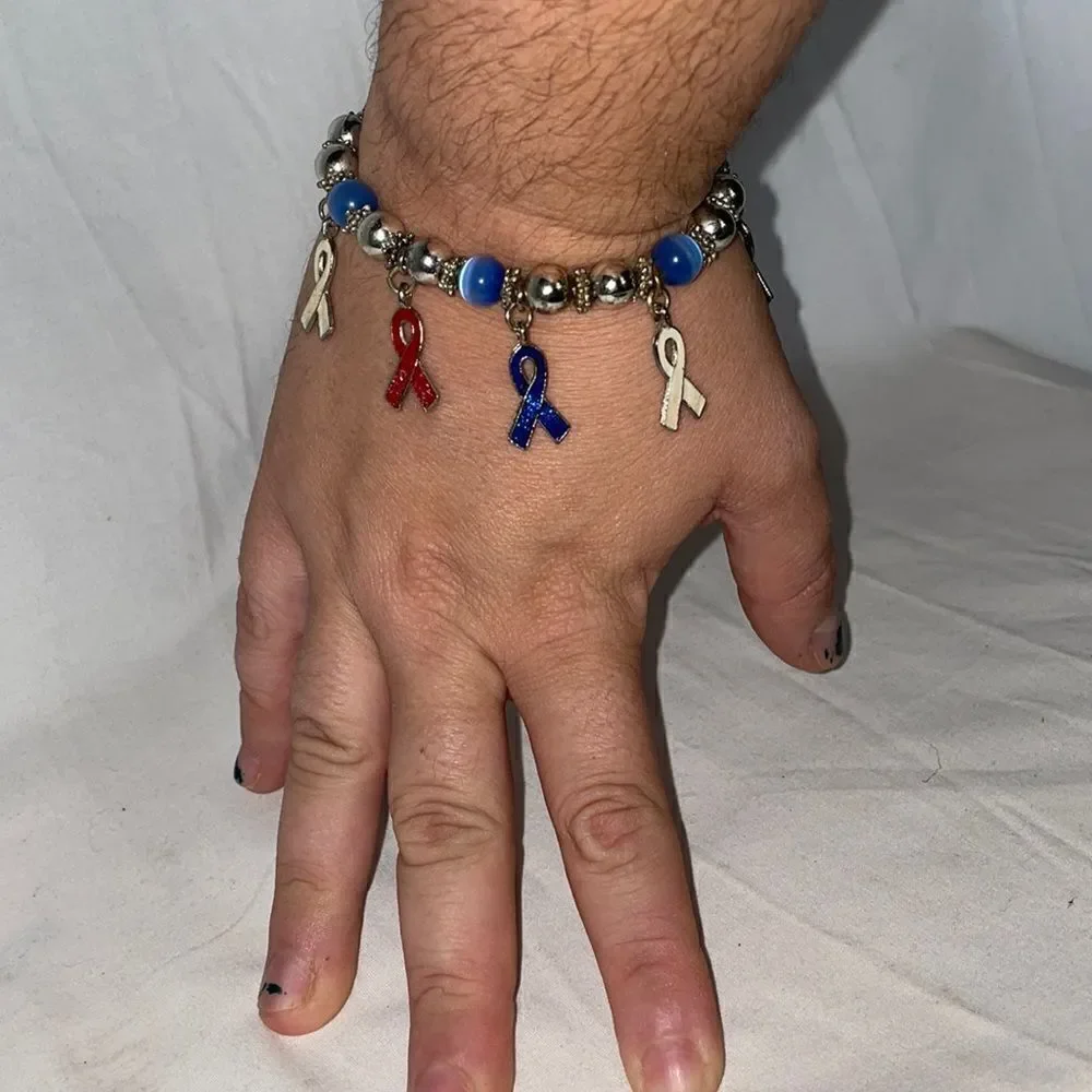Red Whit and Blue Ribbon Beaded Bracelet